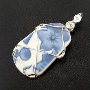 Upcycled ceramic pendant with chain